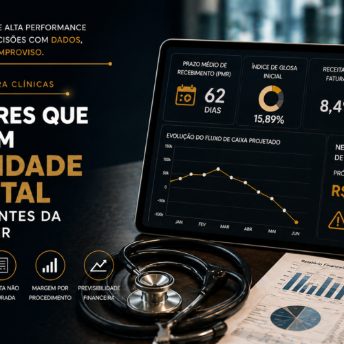 Indicadores financeiros que antecipam necessidade de capital de giro em clínicas médicas antes da crise de caixa, com destaque para PMR, índice de glosa, receita não faturada e margem por procedimento.