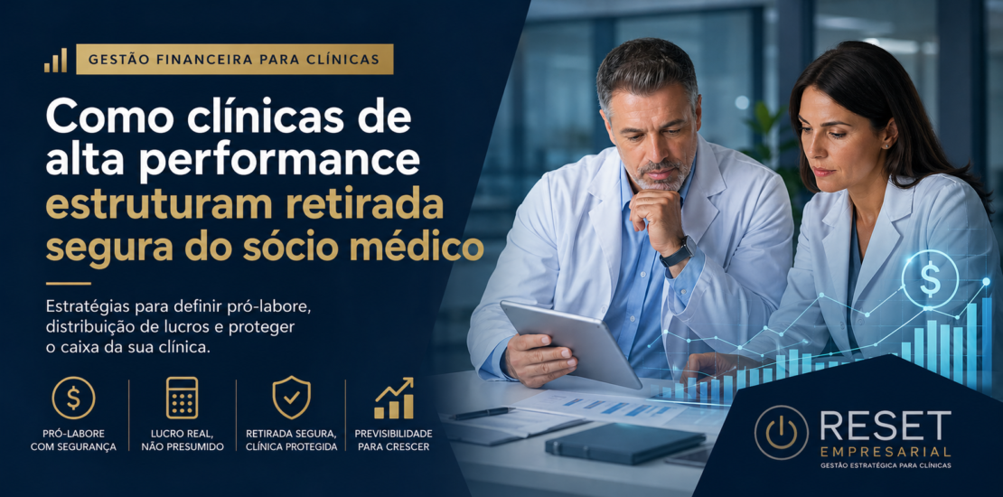 Médicos analisando indicadores financeiros em tablet representando retirada segura do sócio médico e previsibilidade de fluxo de caixa em clínicas de alta performance