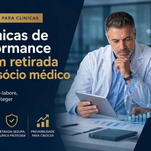 Médicos analisando indicadores financeiros em tablet representando retirada segura do sócio médico e previsibilidade de fluxo de caixa em clínicas de alta performance